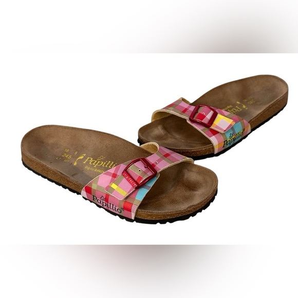 Papillio Birkenstock Birkis Women’s Pink Plaid Slide Sandals Shoes Sz 8 38 - Picture 4 of 7